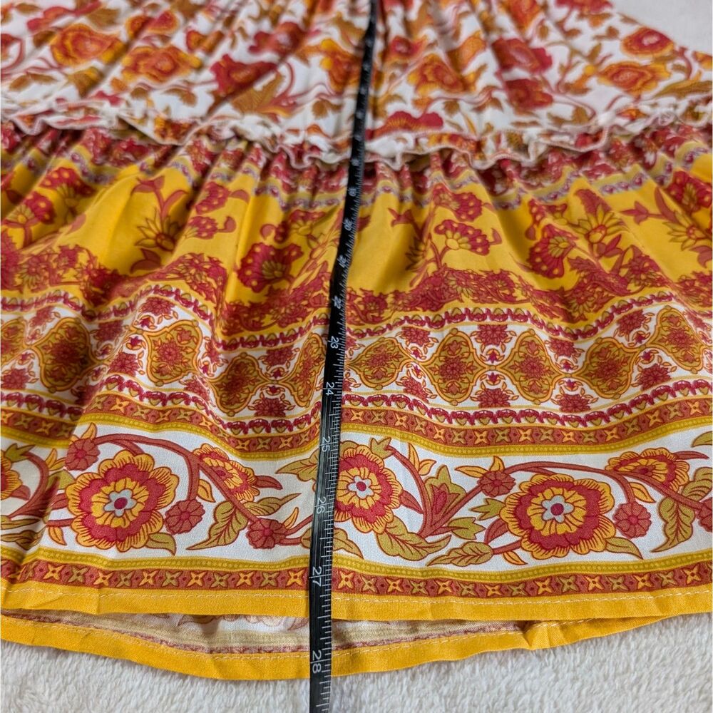 Floral Patterned Mini Tube Dress Women's Small Orange White Strapless Boho - Picture 9 of 9